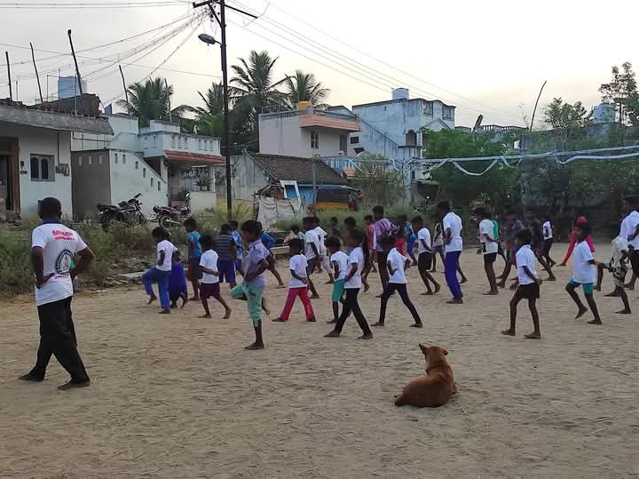 Students practising outdoors